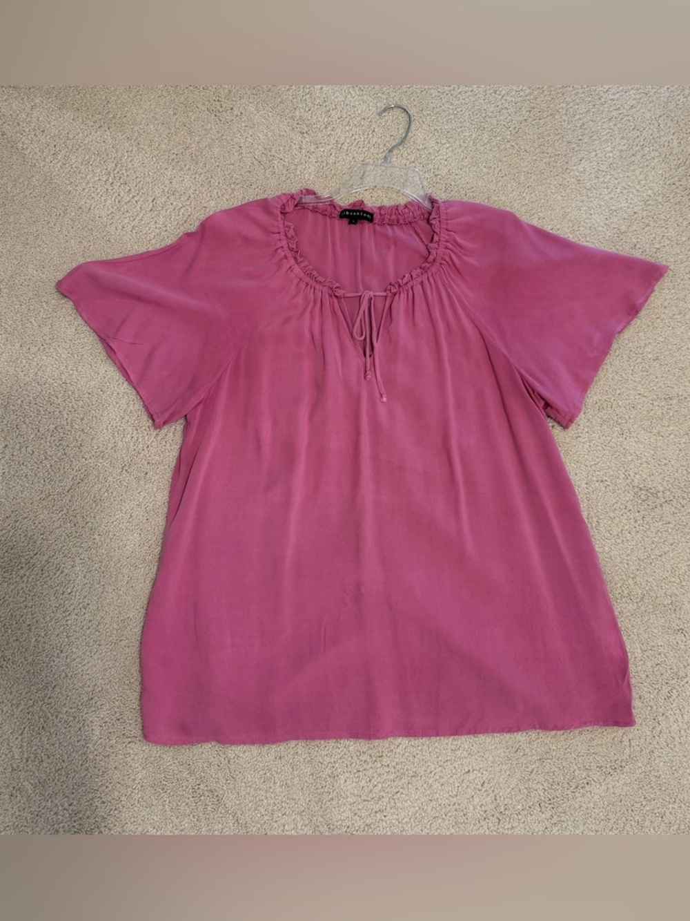 Women's Pink Peasant Tie-Neck Blouse